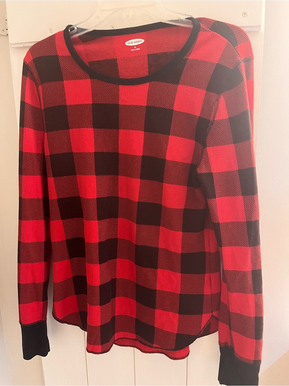 Old Navy Red and Black Buffalo Plaid Crewneck Top